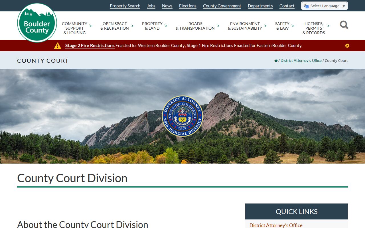 Boulder County criminal docket County Court division information