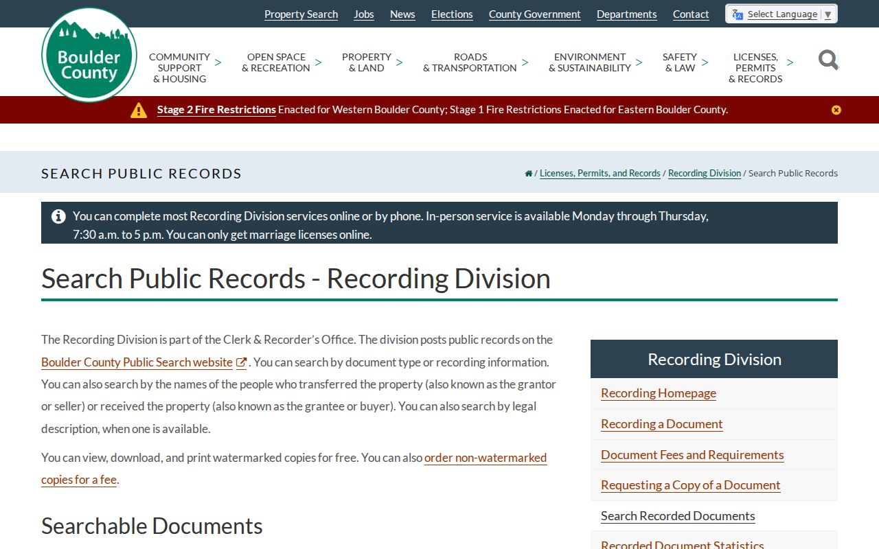 Boulder County court record routing from the County Clerk and Recorder