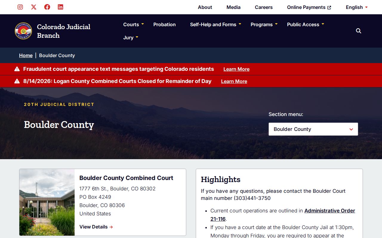Boulder County court records and services hub