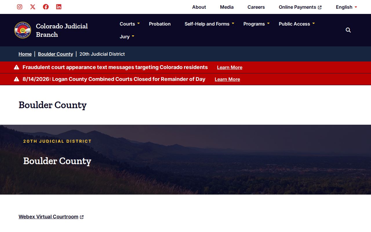 Boulder County Twentieth Judicial District docket information
