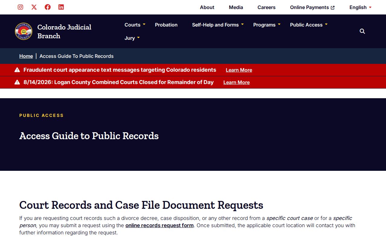 Colorado Judicial Branch public records access guide used for Boulder County case lookup