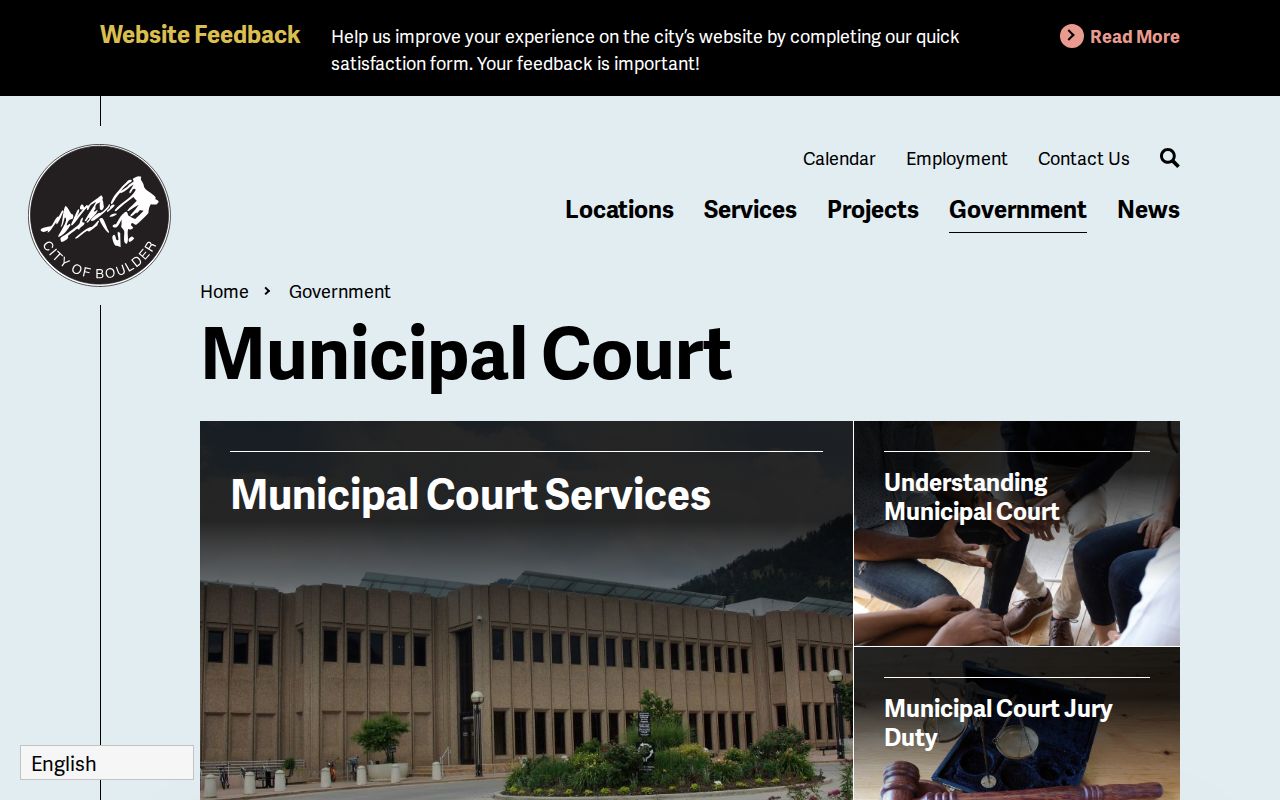 Boulder Municipal Court page for Boulder court docket access