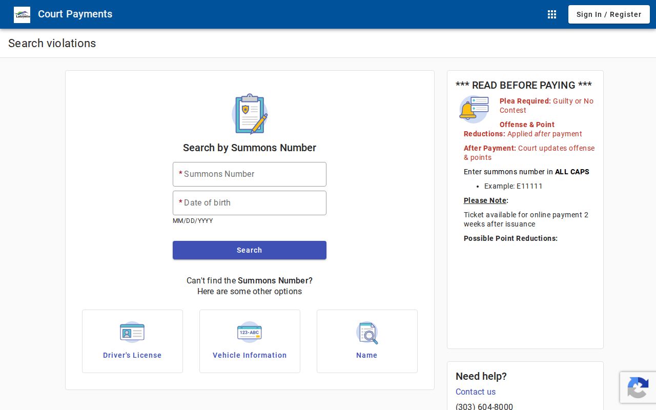 Lafayette court docket municipal citation search portal